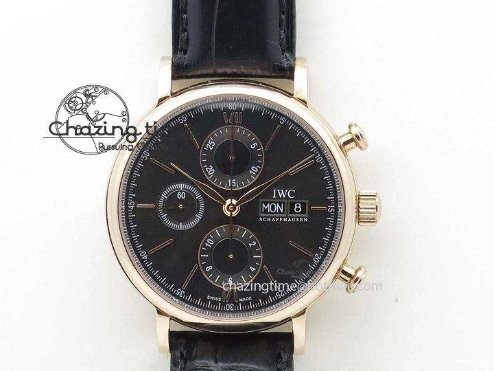 MIROTIME 0518 Portofino Chrono RG Black Dial on Black Leather Strap A HighPerformance 7389